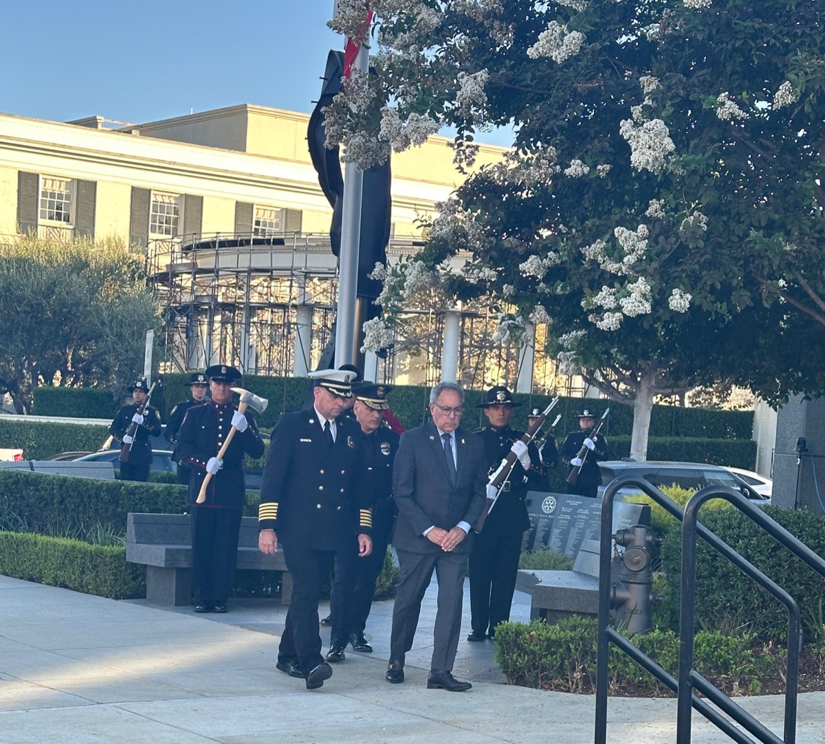 Lester Friedman honoring Beverly Hills first responders at a public safety ceremony